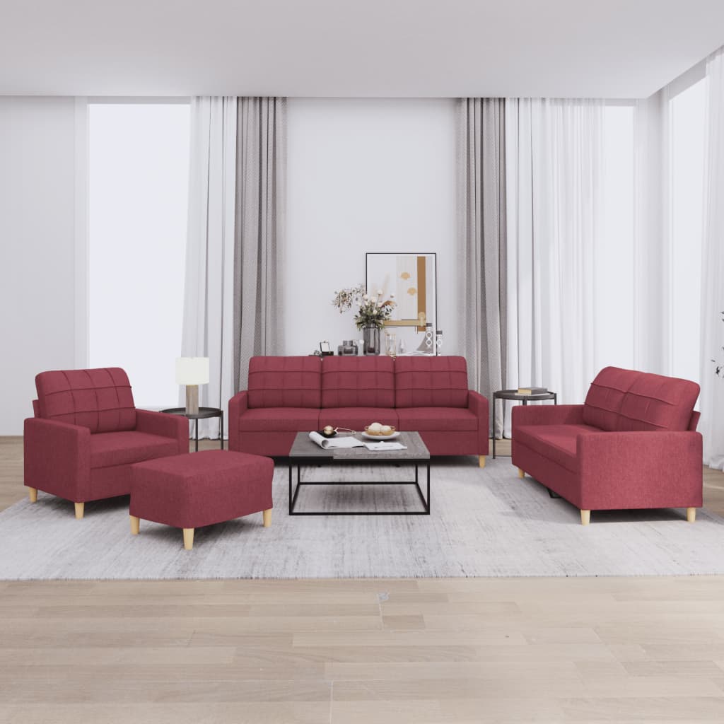 4-delige Loungeset met kussens stof wijnrood is nu te koop bij PeponiXL, paradijselijk wonen!