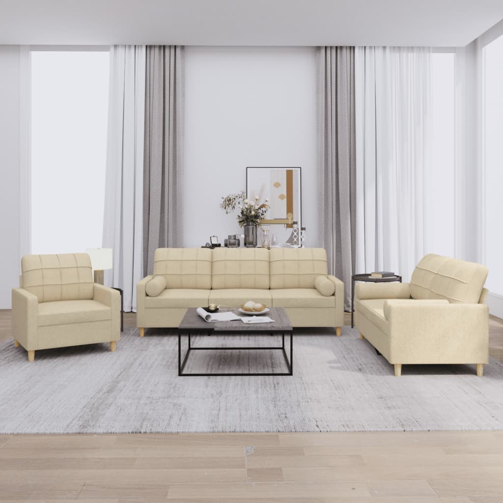 3-delige Loungeset met kussens stof crèmekleurig is nu te koop bij PeponiXL, paradijselijk wonen!