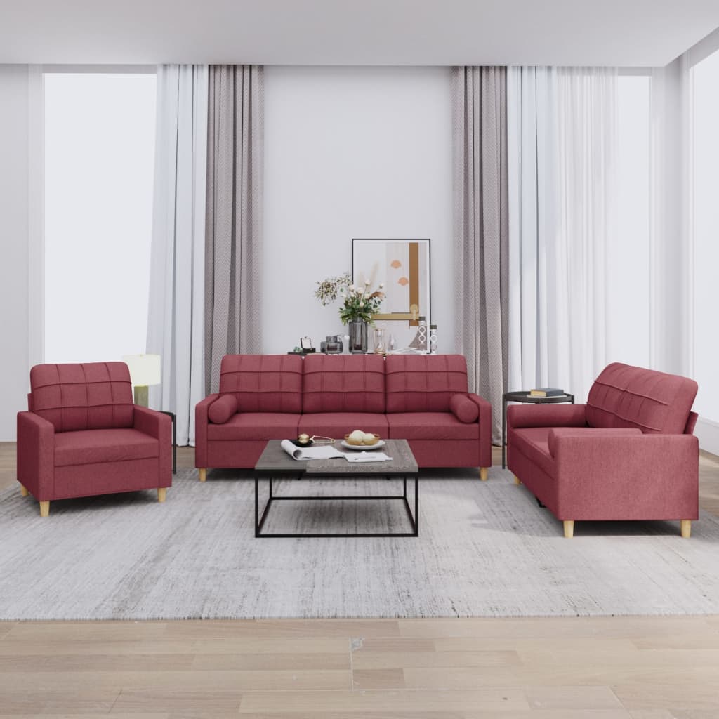 3-delige Loungeset met kussens stof wijnrood is nu te koop bij PeponiXL, paradijselijk wonen!