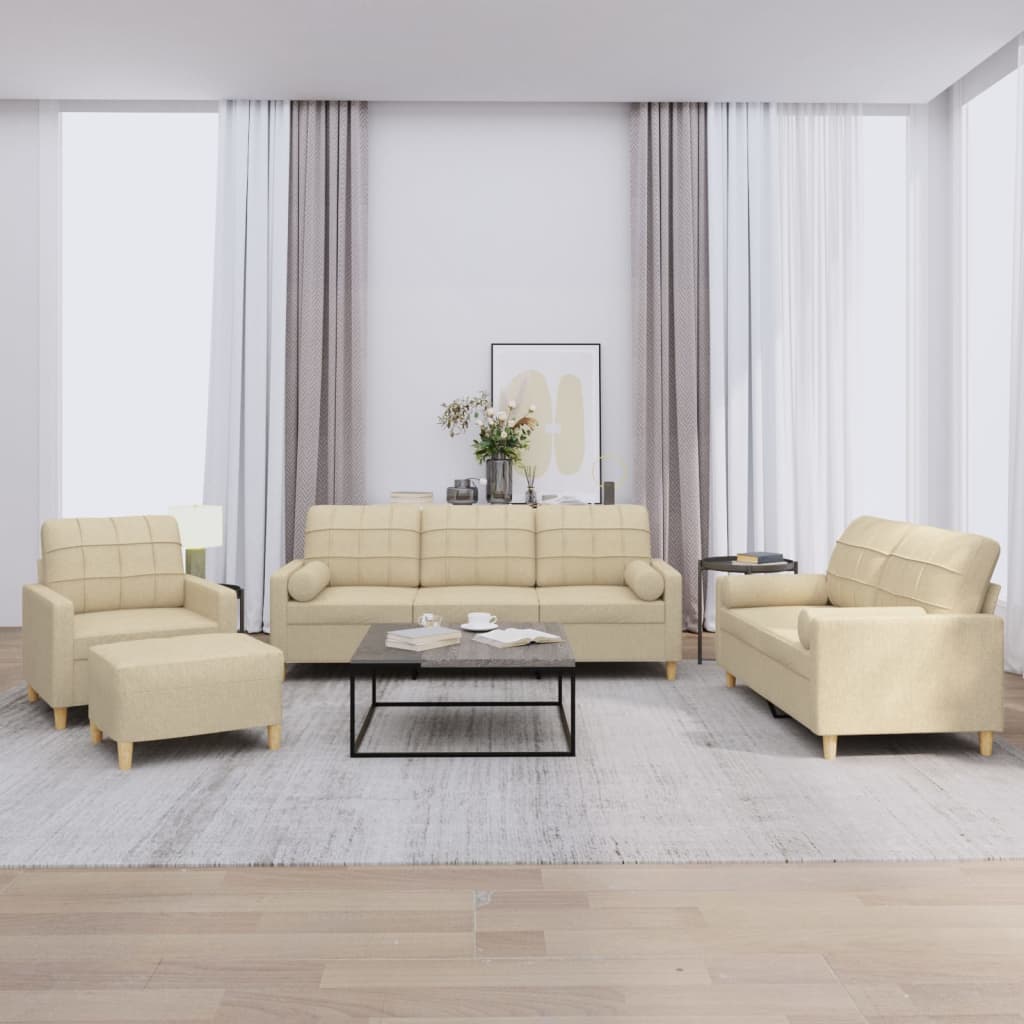4-delige Loungeset met kussens stof crèmekleurig is nu te koop bij PeponiXL, paradijselijk wonen!