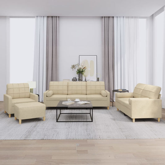 4-delige Loungeset met kussens stof crèmekleurig is nu te koop bij PeponiXL, paradijselijk wonen!