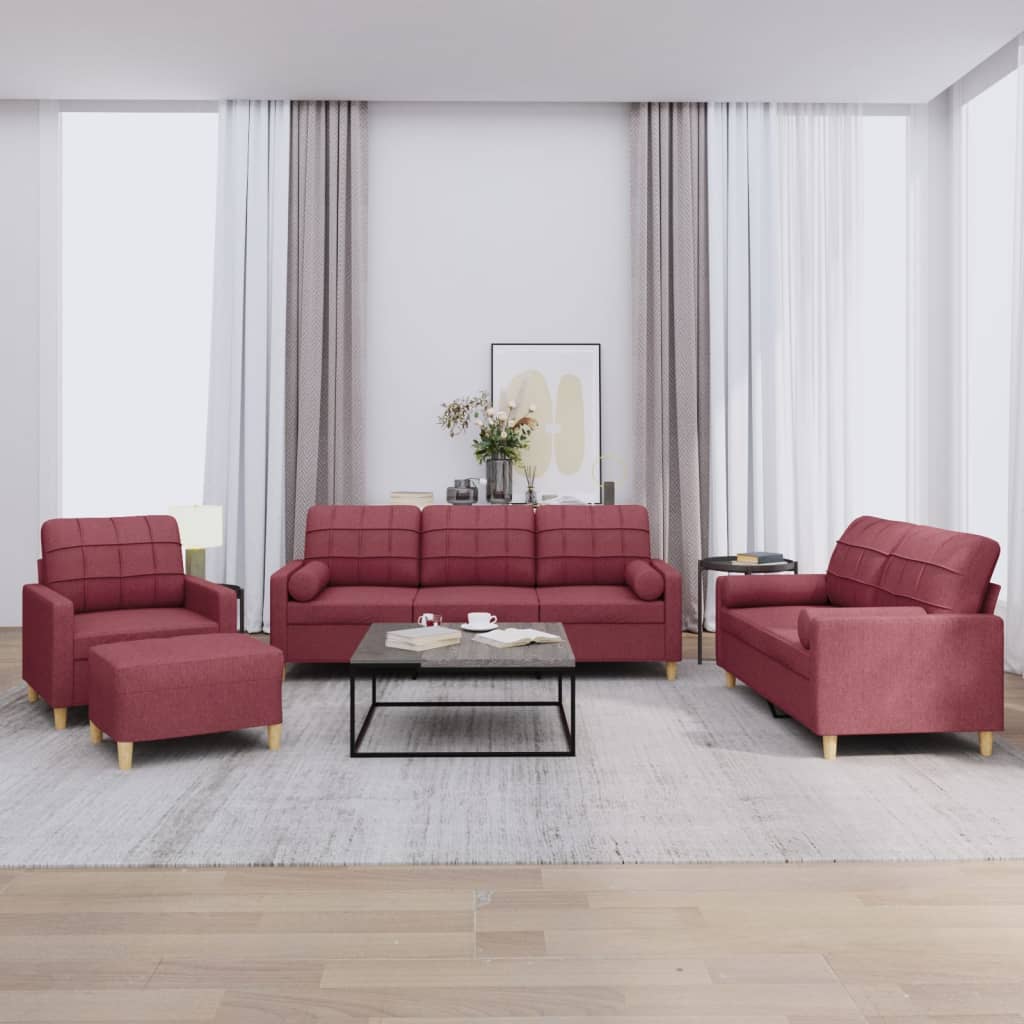 4-delige Loungeset met kussens stof wijnrood is nu te koop bij PeponiXL, paradijselijk wonen!