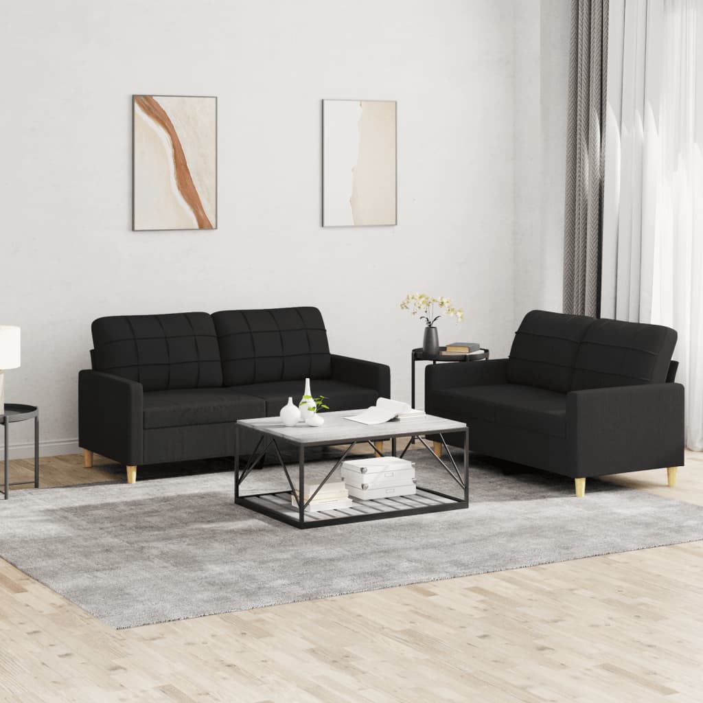 2-delige loungeset met kussens stof zwart is nu te koop bij PeponiXL, paradijselijk wonen!