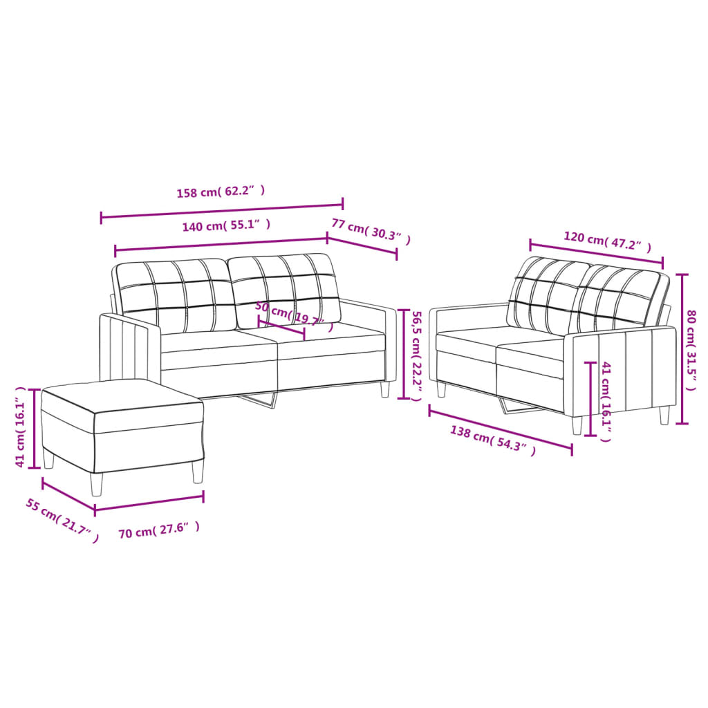 3-delige Loungeset met kussens stof lichtgrijs is nu te koop bij PeponiXL, paradijselijk wonen!