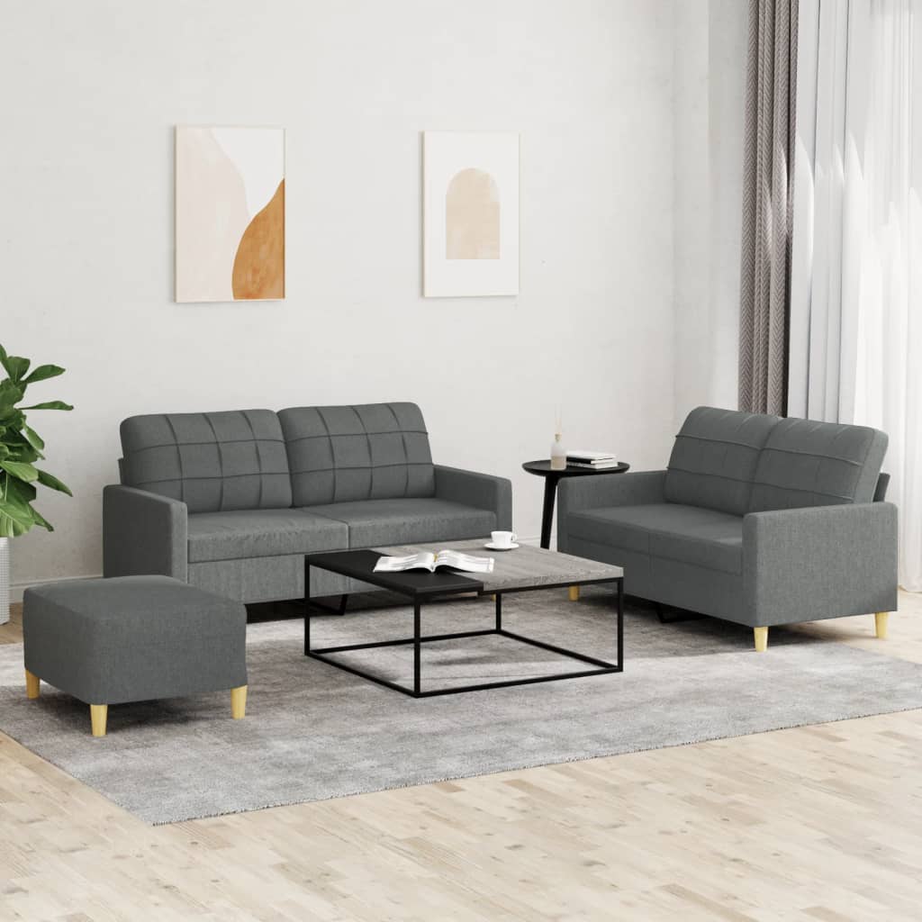 3-delige Loungeset met kussens stof donkergrijs is nu te koop bij PeponiXL, paradijselijk wonen!