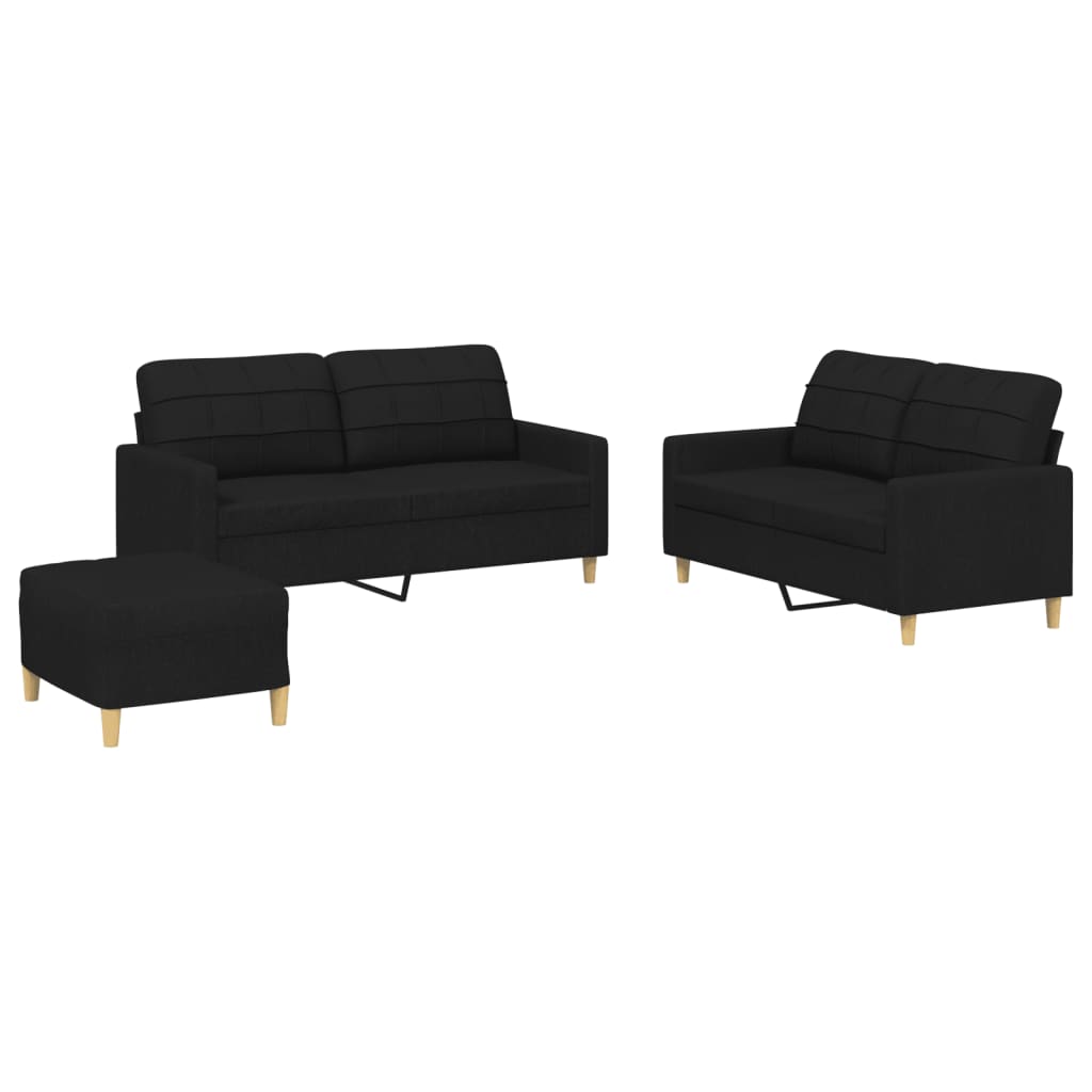 3-delige loungeset met kussens stof zwart is nu te koop bij PeponiXL, paradijselijk wonen!
