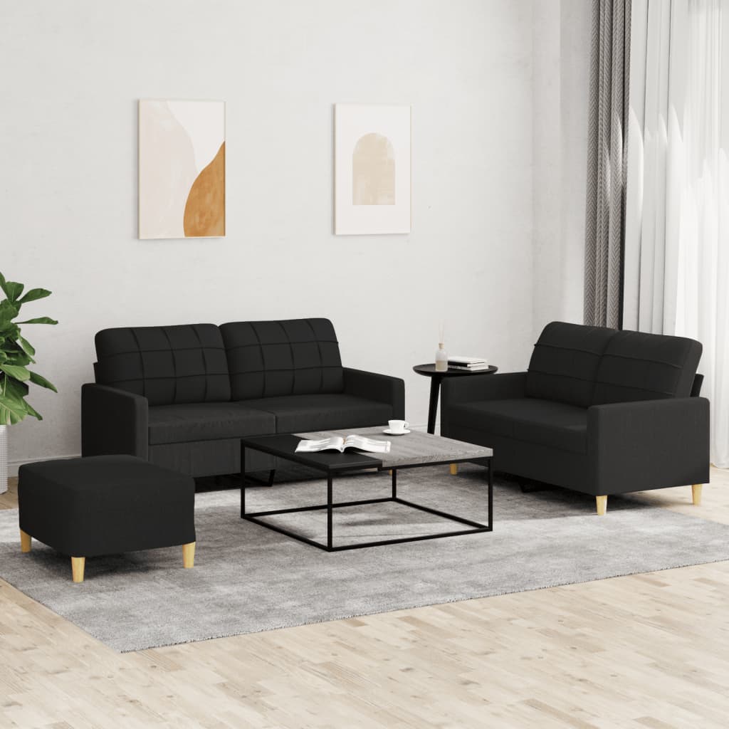 3-delige loungeset met kussens stof zwart is nu te koop bij PeponiXL, paradijselijk wonen!