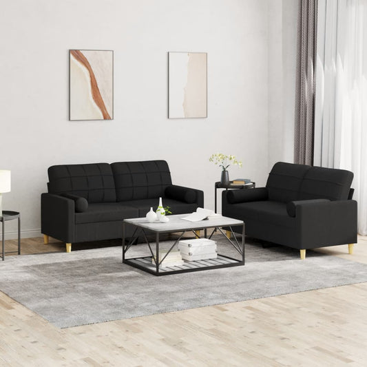 2-delige Loungeset met kussens stof zwart is nu te koop bij PeponiXL, paradijselijk wonen!
