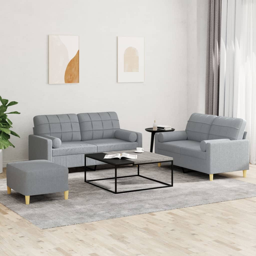 3-delige Loungeset met kussens stof lichtgrijs is nu te koop bij PeponiXL, paradijselijk wonen!
