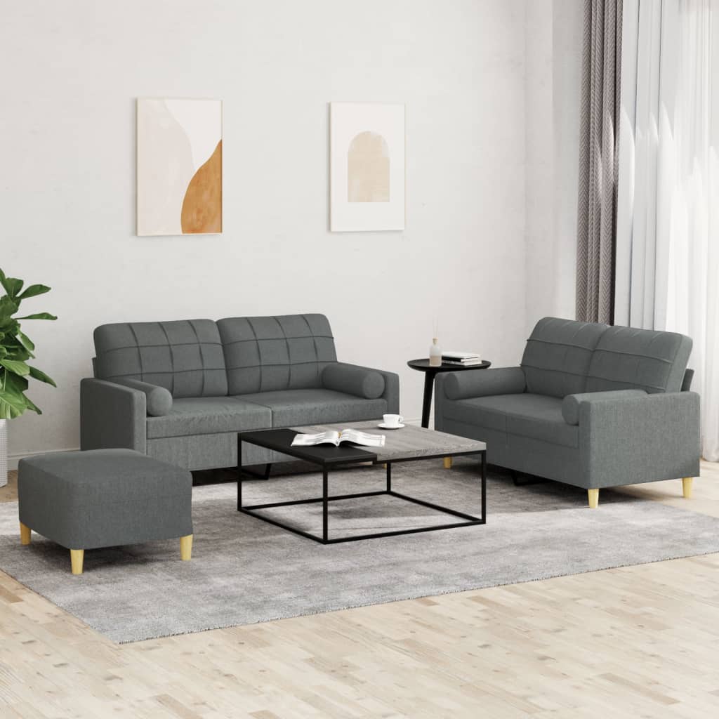 3-delige Loungeset met kussens stof donkergrijs is nu te koop bij PeponiXL, paradijselijk wonen!