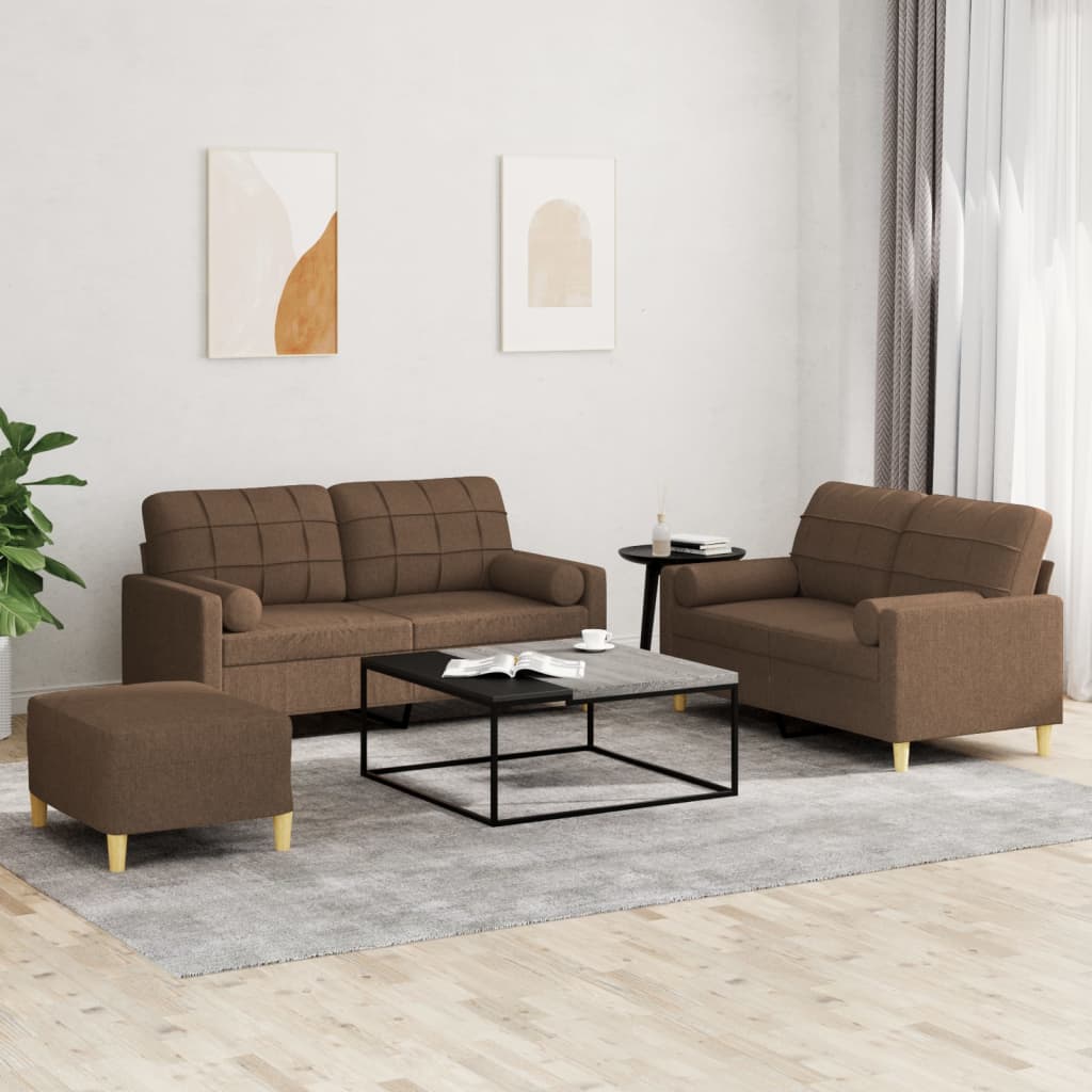 3-delige Loungeset met kussens stof bruin is nu te koop bij PeponiXL, paradijselijk wonen!