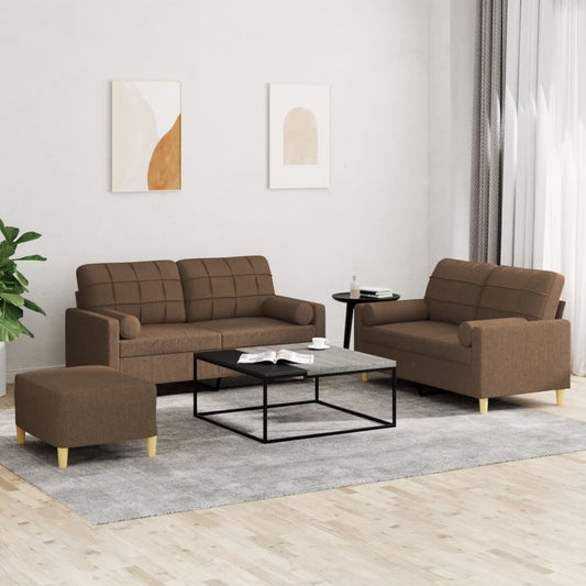 3-delige Loungeset met kussens stof bruin is nu te koop bij PeponiXL, paradijselijk wonen!