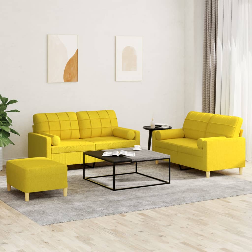 3-delige Loungeset met kussens stof lichtgeel is nu te koop bij PeponiXL, paradijselijk wonen!