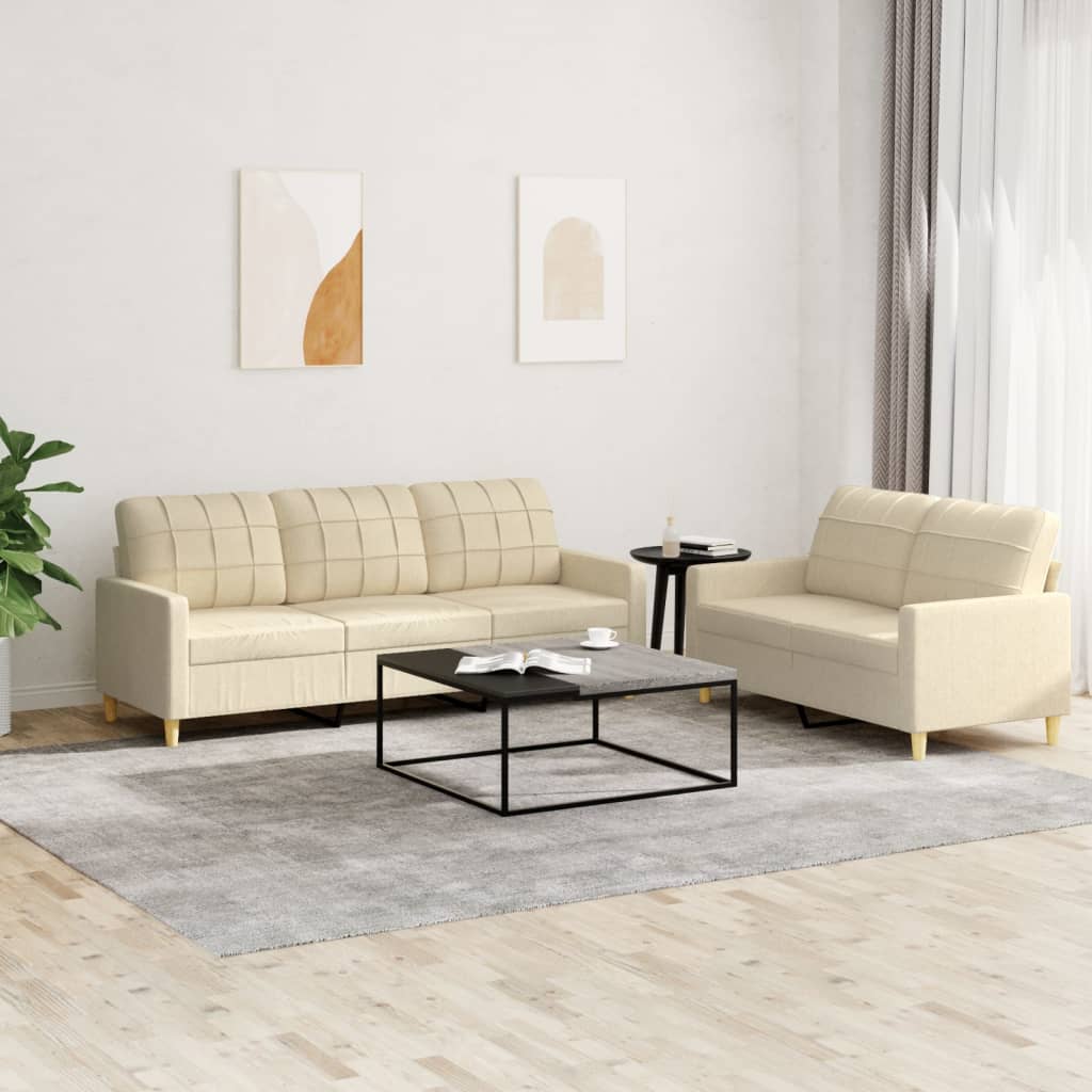2-delige Loungeset met kussens stof crèmekleurig is nu te koop bij PeponiXL, paradijselijk wonen!