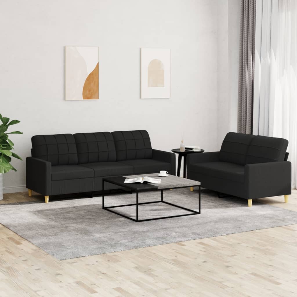 2-delige loungeset met kussens stof zwart is nu te koop bij PeponiXL, paradijselijk wonen!