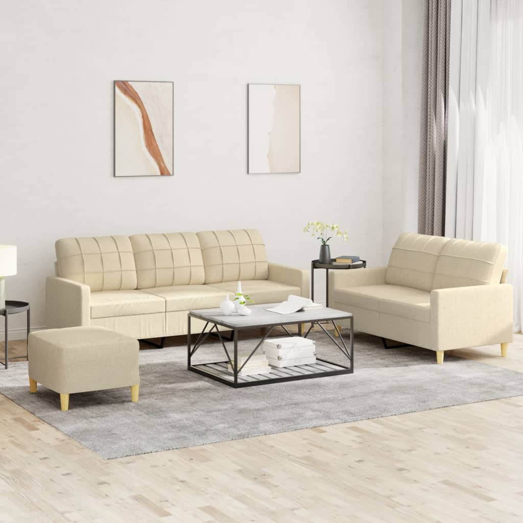 3-delige Loungeset met kussens stof crèmekleurig is nu te koop bij PeponiXL, paradijselijk wonen!