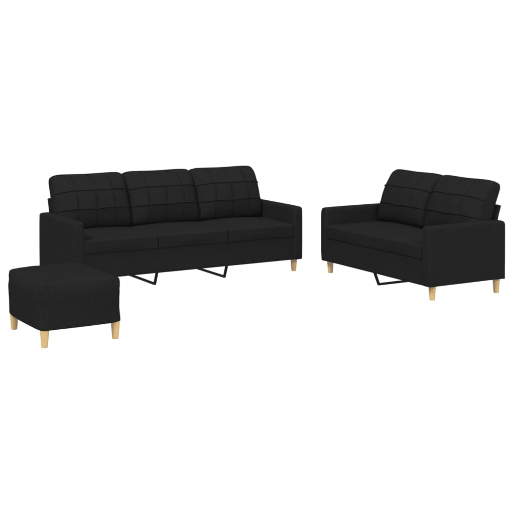 3-delige loungeset met kussens stof zwart is nu te koop bij PeponiXL, paradijselijk wonen!