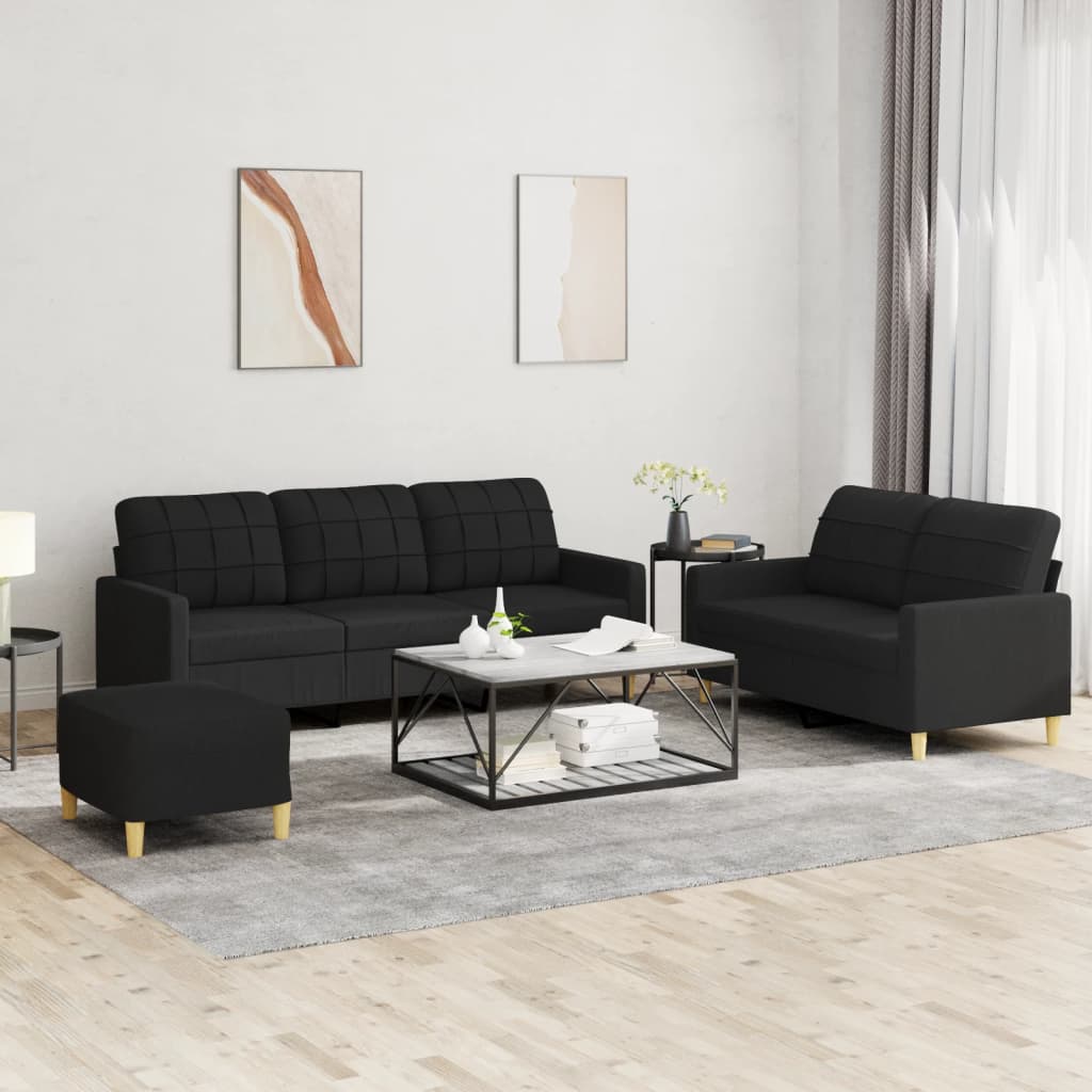 3-delige loungeset met kussens stof zwart is nu te koop bij PeponiXL, paradijselijk wonen!