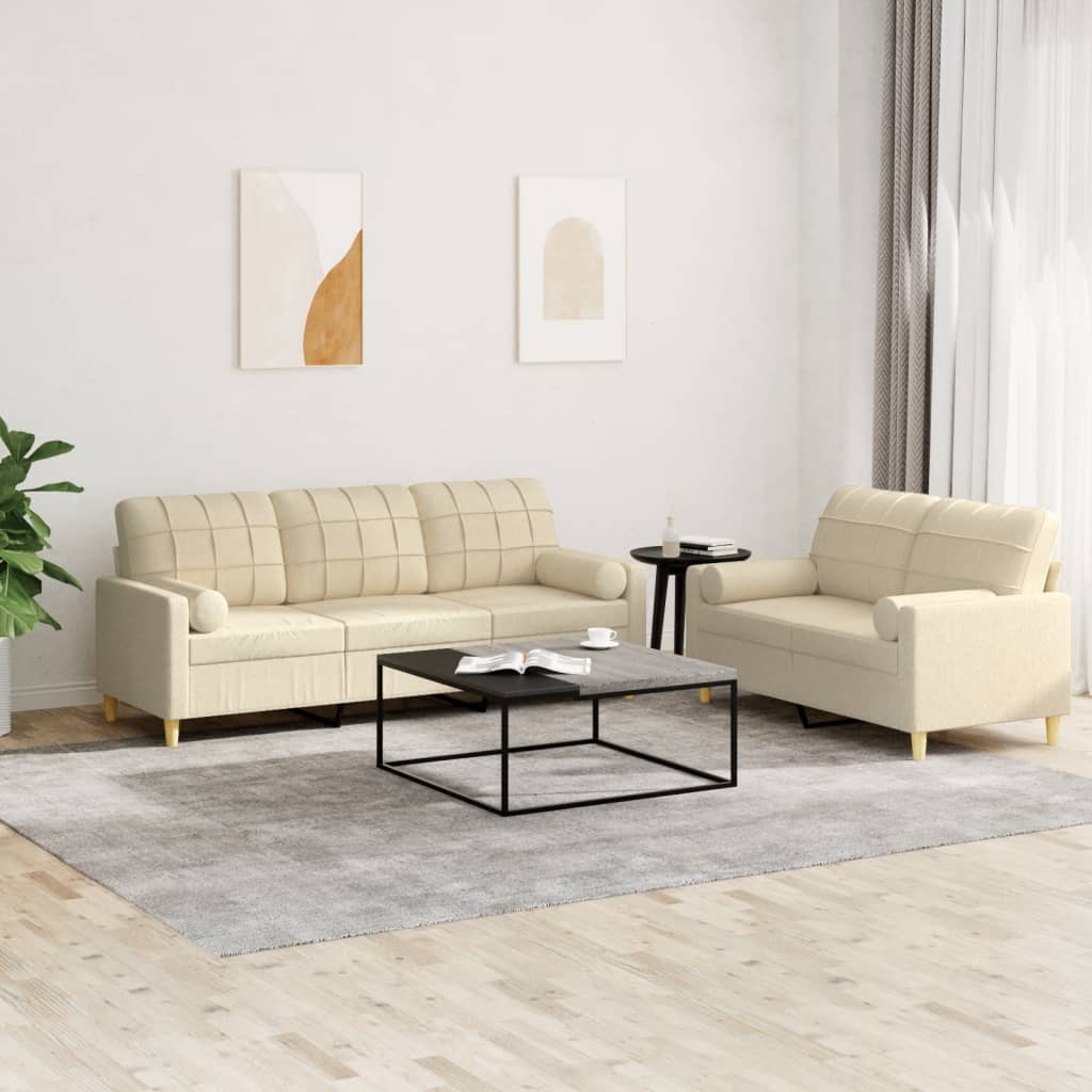 2-delige Loungeset met kussens stof crèmekleurig is nu te koop bij PeponiXL, paradijselijk wonen!