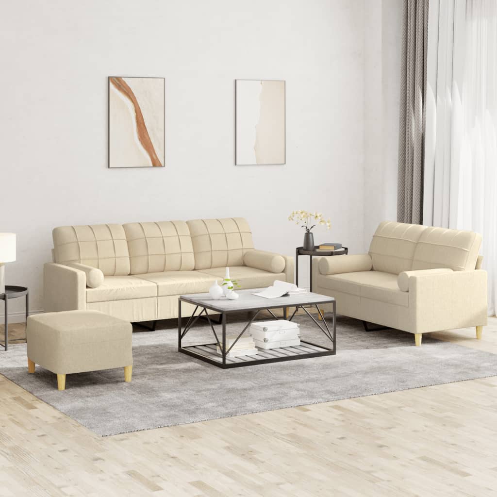3-delige Loungeset met kussens stof crèmekleurig is nu te koop bij PeponiXL, paradijselijk wonen!