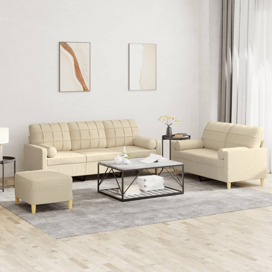 3-delige Loungeset met kussens stof crèmekleurig is nu te koop bij PeponiXL, paradijselijk wonen!