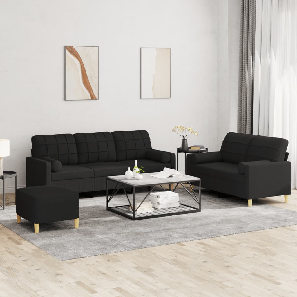3-delige Loungeset met kussens stof zwart is nu te koop bij PeponiXL, paradijselijk wonen!