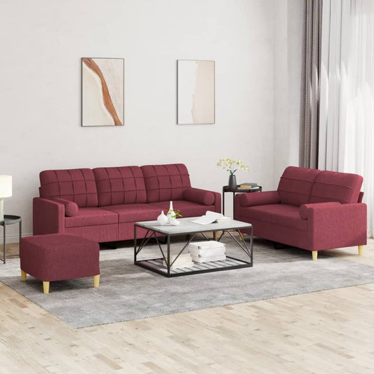 3-delige Loungeset met kussens stof wijnrood is nu te koop bij PeponiXL, paradijselijk wonen!