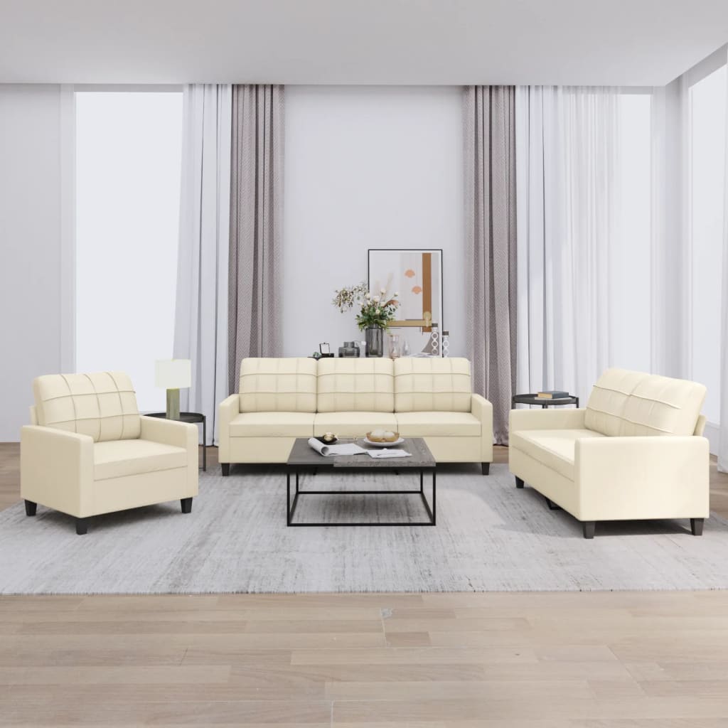 3-delige Loungeset met kussens kunstleer crème is nu te koop bij PeponiXL, paradijselijk wonen!