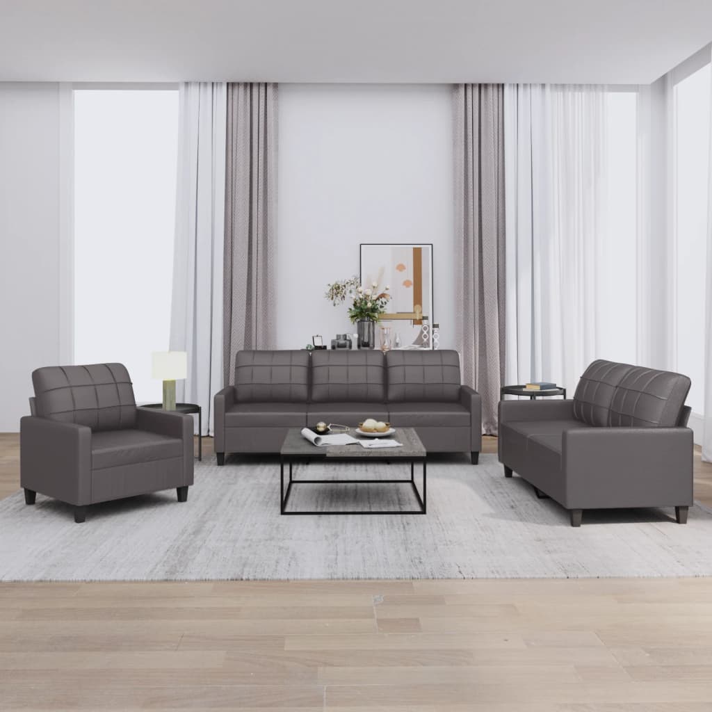 3-delige Loungeset met kussens kunstleer grijs is nu te koop bij PeponiXL, paradijselijk wonen!