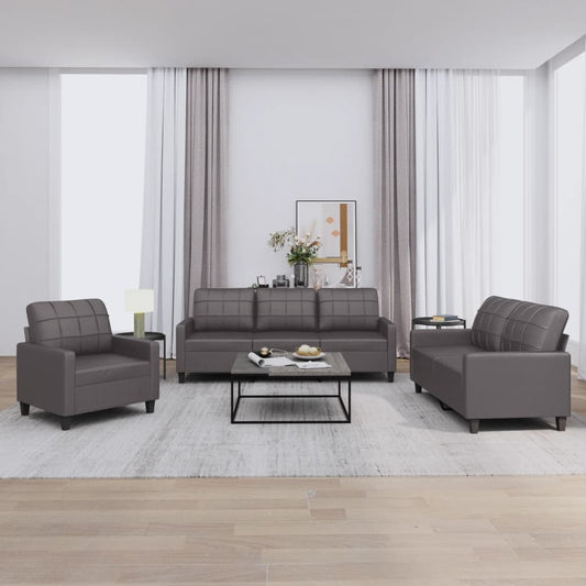 3-delige Loungeset met kussens kunstleer grijs is nu te koop bij PeponiXL, paradijselijk wonen!
