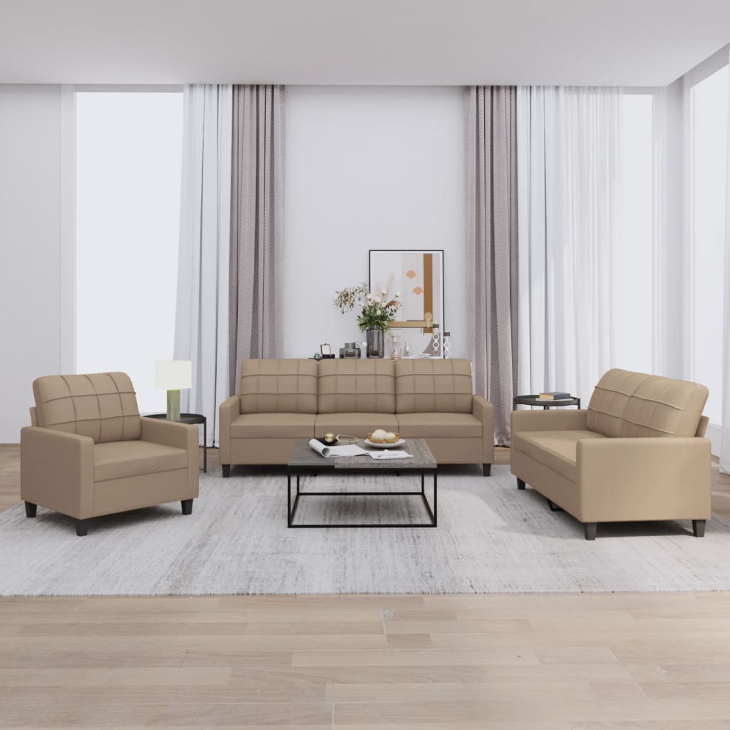 3-delige Loungeset met kussens kunstleer cappuccino is nu te koop bij PeponiXL, paradijselijk wonen!