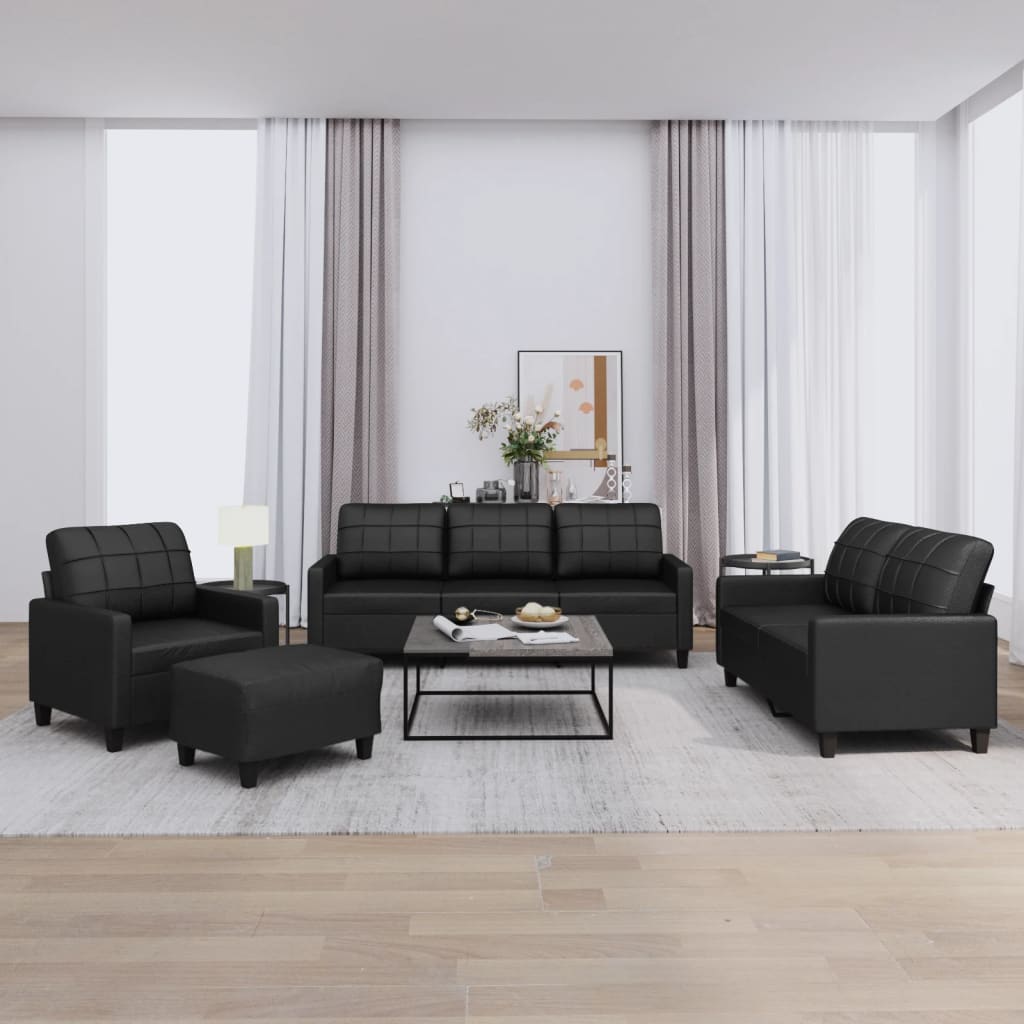 4-delige Loungeset met kussens kunstleer zwart is nu te koop bij PeponiXL, paradijselijk wonen!