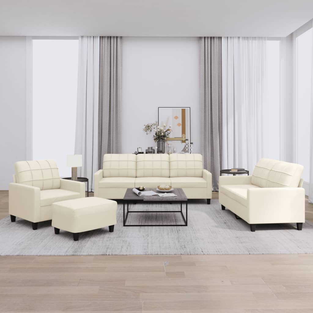 4-delige Loungeset met kussens kunstleer crème is nu te koop bij PeponiXL, paradijselijk wonen!