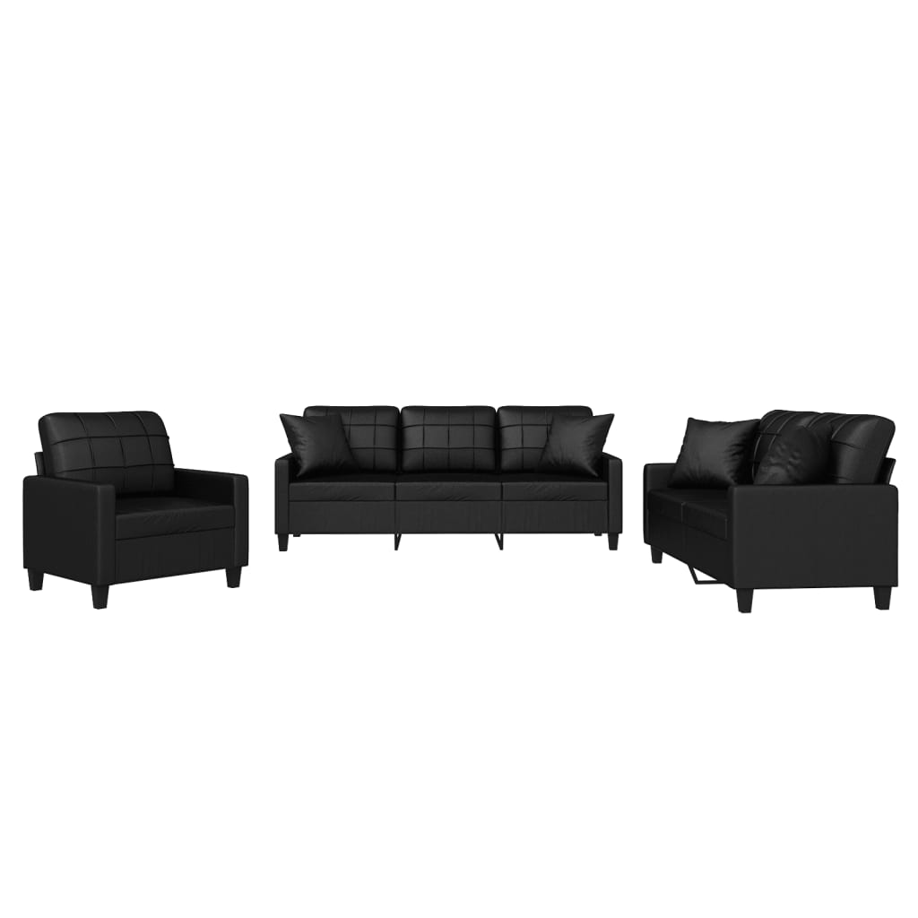 3-delige Loungeset met kussens kunstleer zwart is nu te koop bij PeponiXL, paradijselijk wonen!