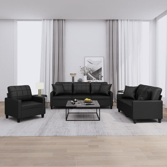 3-delige Loungeset met kussens kunstleer zwart is nu te koop bij PeponiXL, paradijselijk wonen!