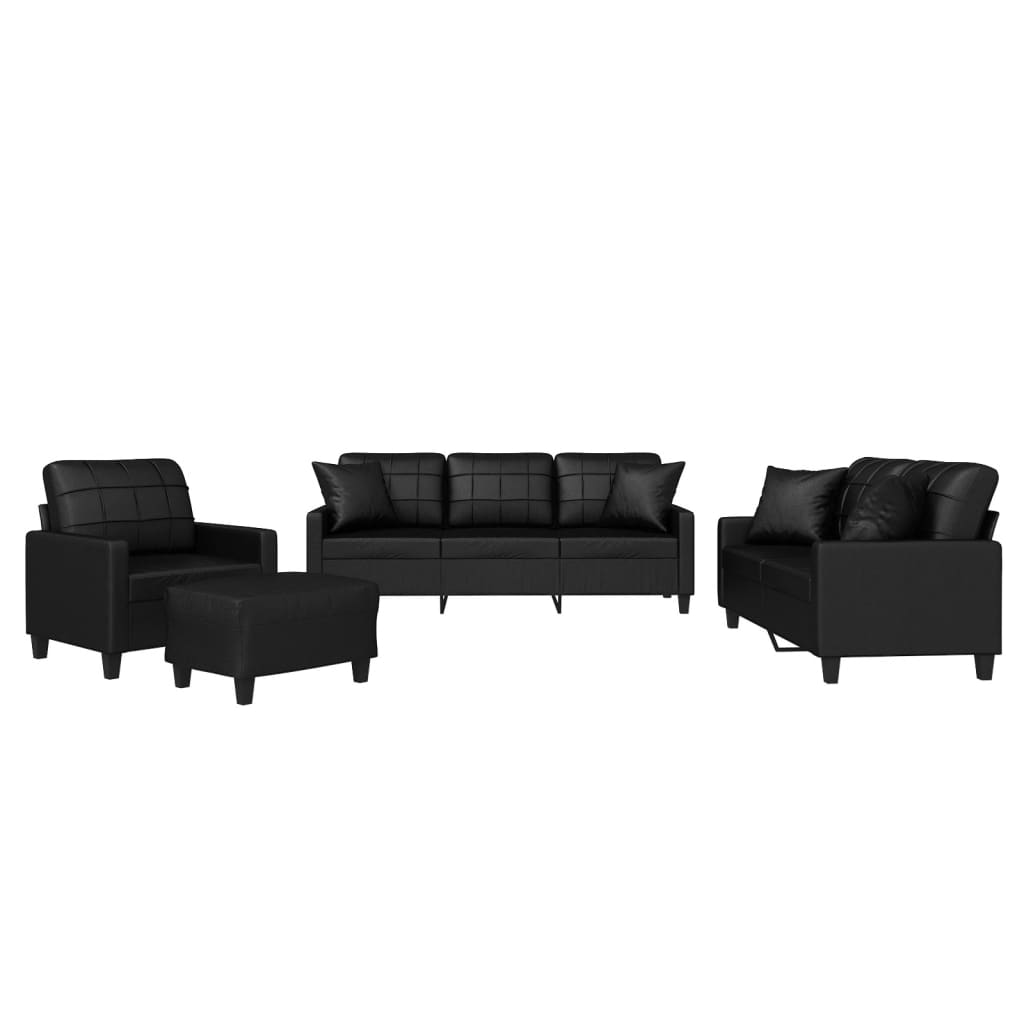 4-delige Loungeset met kussens kunstleer zwart is nu te koop bij PeponiXL, paradijselijk wonen!
