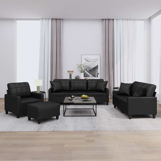 4-delige Loungeset met kussens kunstleer zwart is nu te koop bij PeponiXL, paradijselijk wonen!
