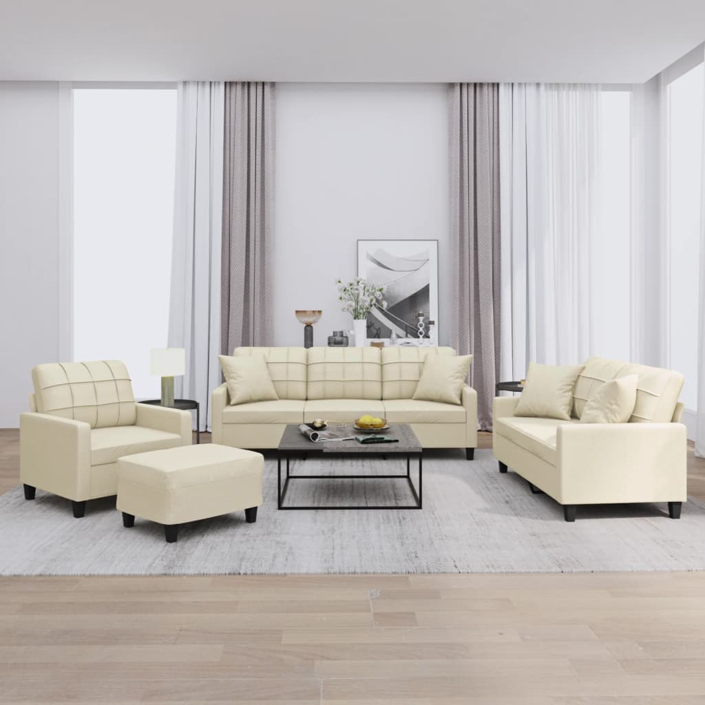 4-delige Loungeset met kussens kunstleer crèmekleurig is nu te koop bij PeponiXL, paradijselijk wonen!