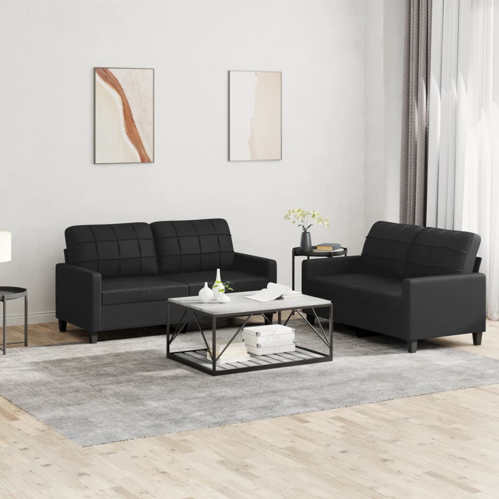 2-delige Loungeset met kussens kunstleer zwart is nu te koop bij PeponiXL, paradijselijk wonen!