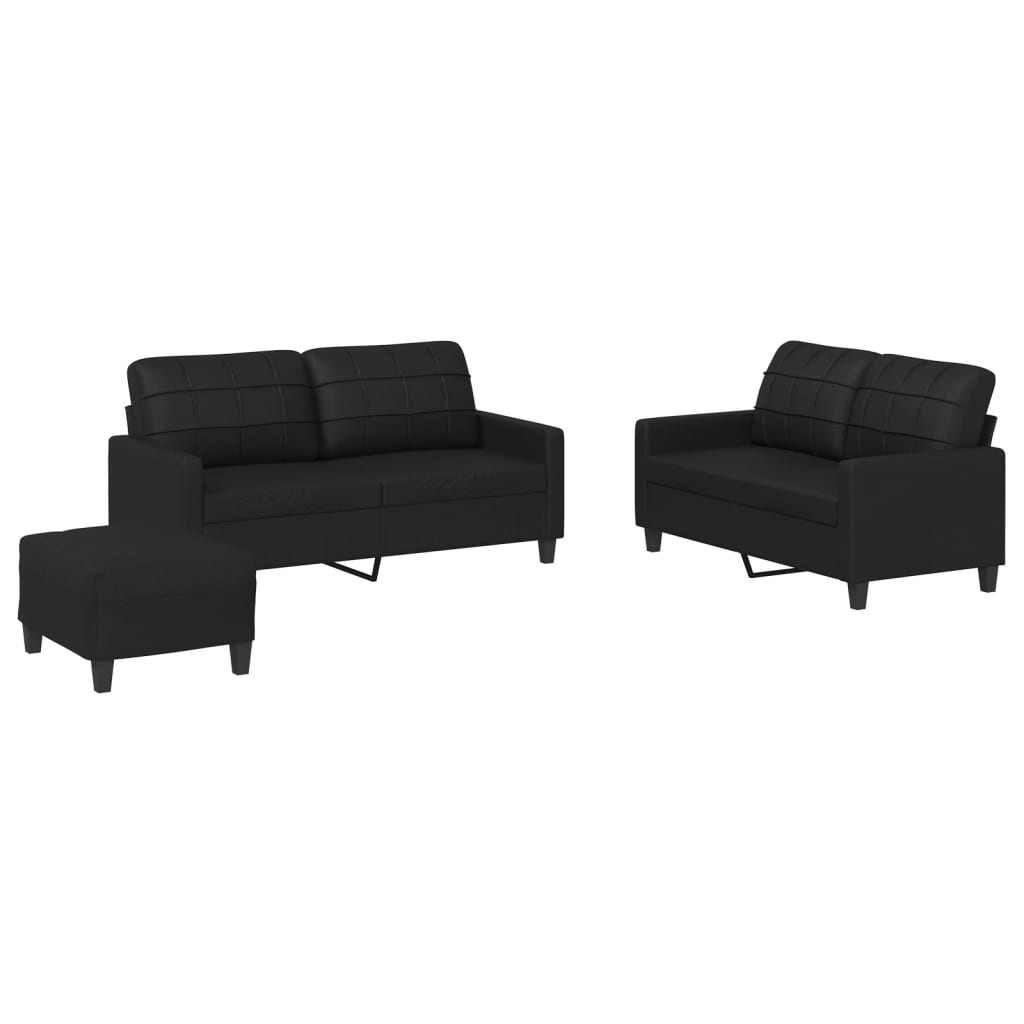 3-delige Loungeset met kussens kunstleer zwart is nu te koop bij PeponiXL, paradijselijk wonen!