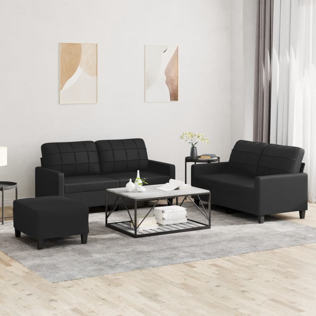 3-delige Loungeset met kussens kunstleer zwart is nu te koop bij PeponiXL, paradijselijk wonen!