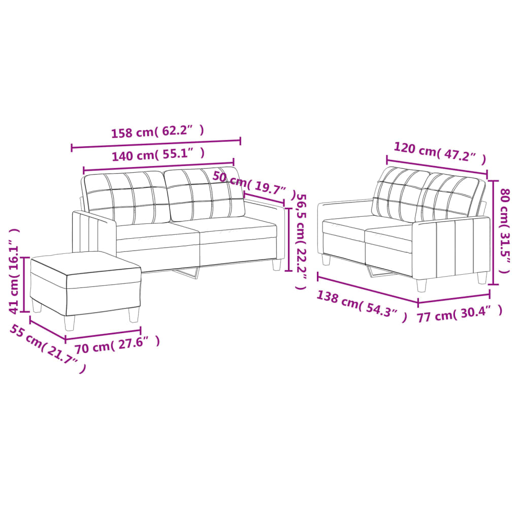 3-delige Loungeset met kussens kunstleer crème is nu te koop bij PeponiXL, paradijselijk wonen!