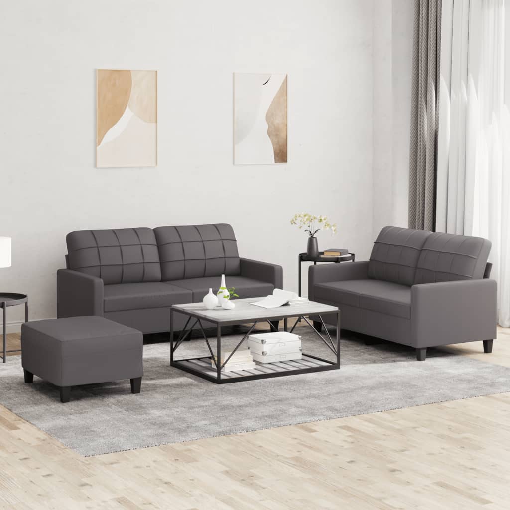 3-delige Loungeset met kussens kunstleer grijs is nu te koop bij PeponiXL, paradijselijk wonen!