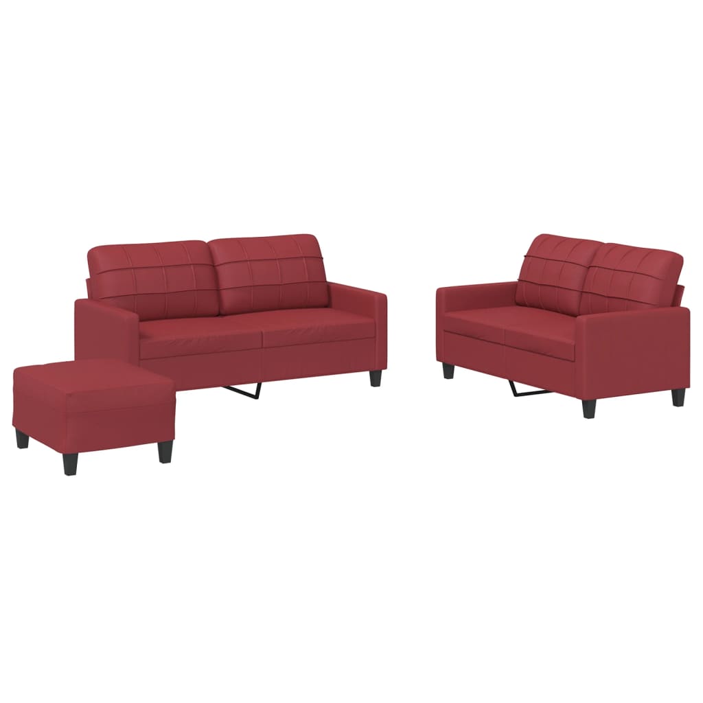 3-delige Loungeset met kussens kunstleer wijnrood is nu te koop bij PeponiXL, paradijselijk wonen!
