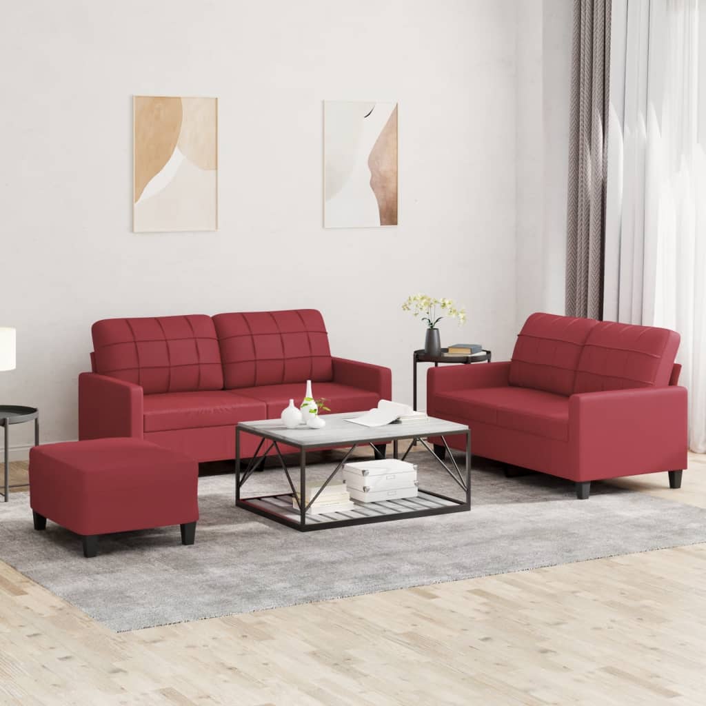3-delige Loungeset met kussens kunstleer wijnrood is nu te koop bij PeponiXL, paradijselijk wonen!