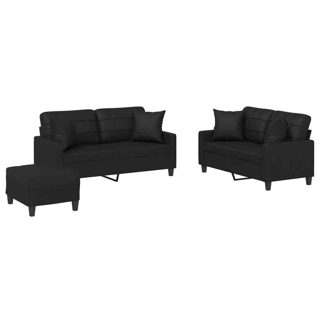 3-delige Loungeset met kussens kunstleer zwart is nu te koop bij PeponiXL, paradijselijk wonen!