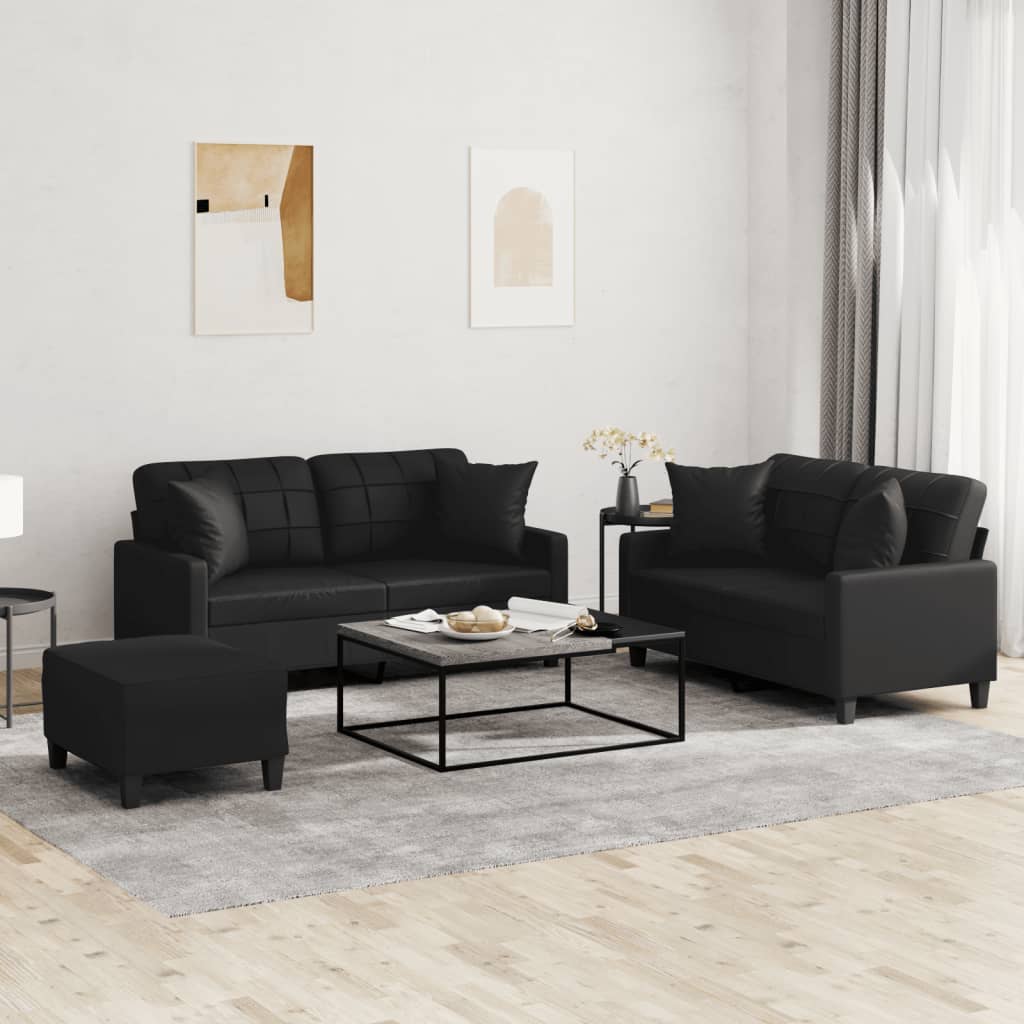3-delige Loungeset met kussens kunstleer zwart is nu te koop bij PeponiXL, paradijselijk wonen!