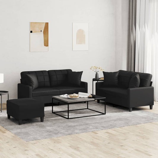 3-delige Loungeset met kussens kunstleer zwart is nu te koop bij PeponiXL, paradijselijk wonen!