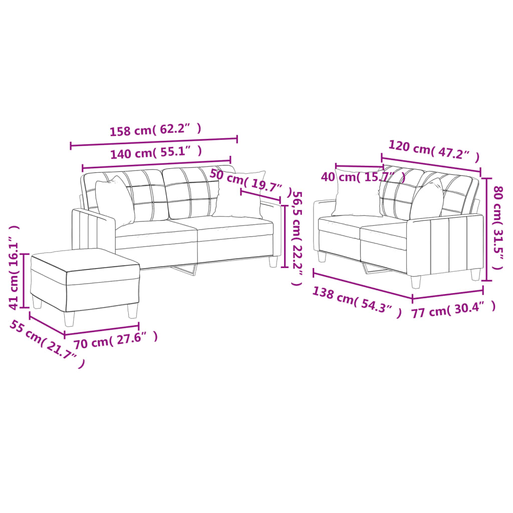 3-delige Loungeset met kussens kunstleer crèmekleurig is nu te koop bij PeponiXL, paradijselijk wonen!