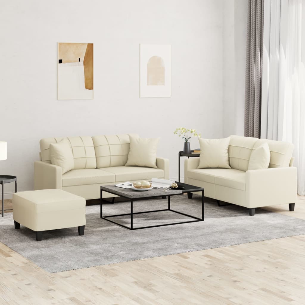3-delige Loungeset met kussens kunstleer crèmekleurig is nu te koop bij PeponiXL, paradijselijk wonen!